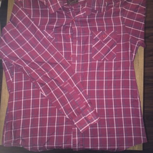 Levi's Button Up Shirt Mens XL Red Standard Fit Plaid Pockets Cotton Polyester - - Picture 1 of 7